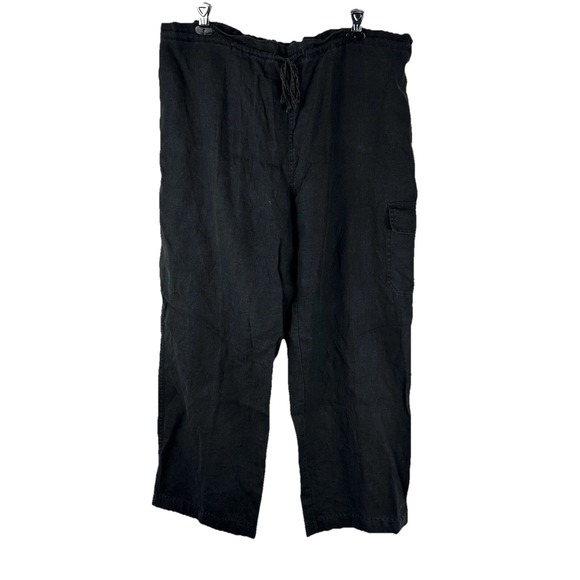 St. John's Bay Pants - Vintage 90s Black Linen Pants Wide Leg Elastic Waist Cropped Minimalist Chic L
